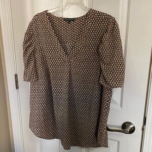 Brown Geometric V-Neck Women's Top